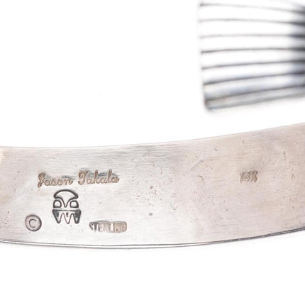 6.7" Jason Takala Hopi 14k gold/Sterling silver Man in the Maze cuff bracelet