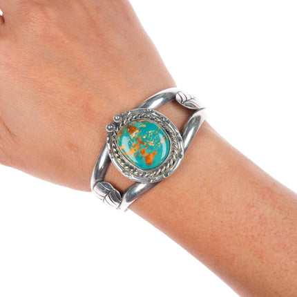 6.3" vintage Navajo sterling silver cuff bracelet with Royston turquoise