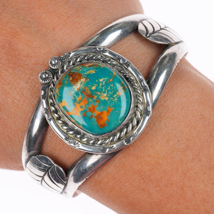6.3" vintage Navajo sterling silver cuff bracelet with Royston turquoise