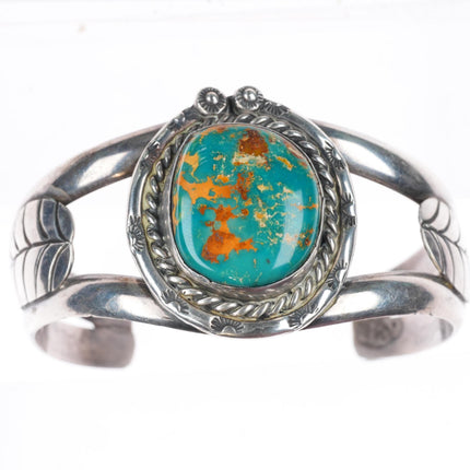 6.3" vintage Navajo sterling silver cuff bracelet with Royston turquoise