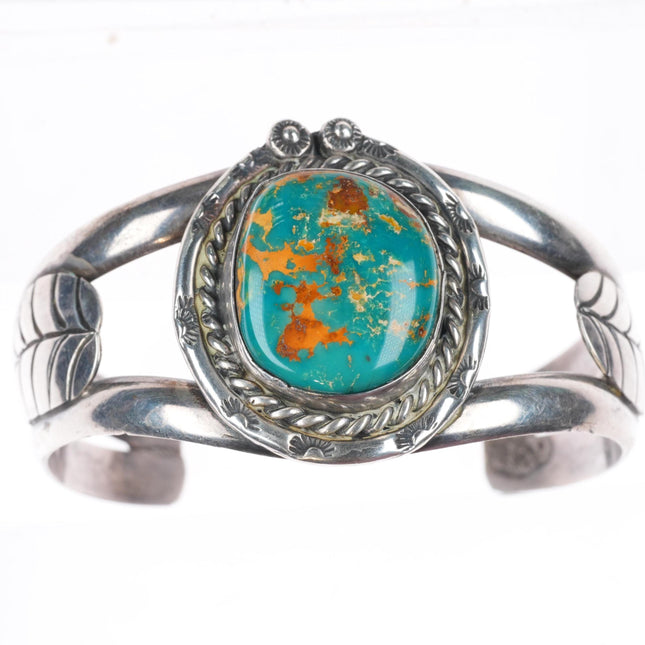 6.3" vintage Navajo sterling silver cuff bracelet with Royston turquoise