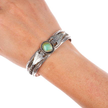6.25" c1950 Fred Harvey style carinated sterling silver arrows cuff bracelet