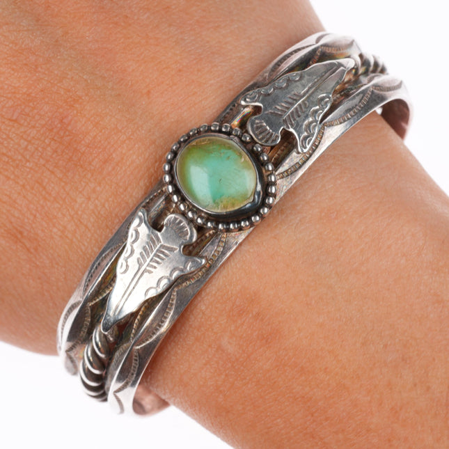 6.25" c1950 Fred Harvey style carinated sterling silver arrows cuff bracelet