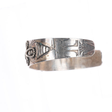 6.5" vintage Navajo Fred Harvey style sterling silver turquoise cuff bracelet