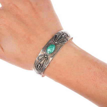 6.5" vintage Navajo Fred Harvey style sterling silver turquoise cuff bracelet