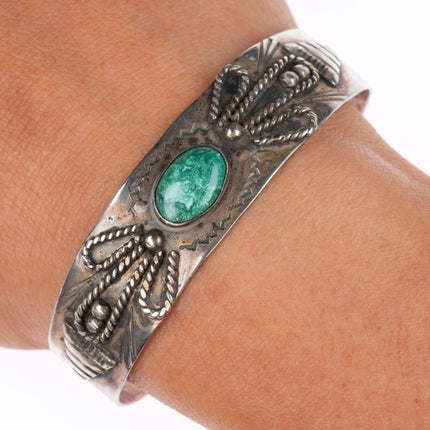 6.5" vintage Navajo Fred Harvey style sterling silver turquoise cuff bracelet