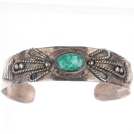 6.5" vintage Navajo Fred Harvey style sterling silver turquoise cuff bracelet