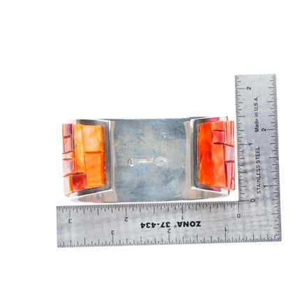 6.6" Peterson Chee Supersmith sterling silver spiny oyster inlay cuff bracelet
