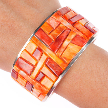 6.6" Peterson Chee Supersmith sterling silver spiny oyster inlay cuff bracelet