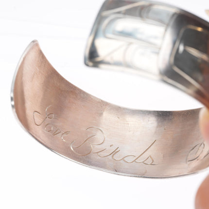 6.9" Owen Walker Northwest Coast sterling silver carved cuff bracelet LoveBirds