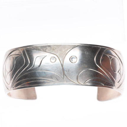 6.9" Owen Walker Northwest Coast sterling silver carved cuff bracelet LoveBirds