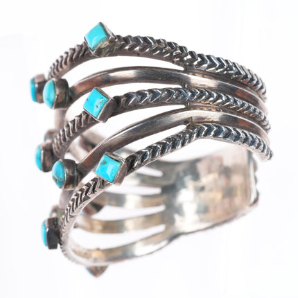 6.5" Ernie Lister Navajo Ingot silver deep stamped  turquoise cuff bracelet