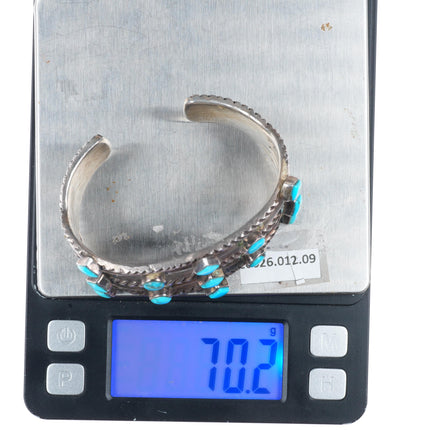 6.5" Ernie Lister Navajo Ingot silver deep stamped  turquoise cuff bracelet
