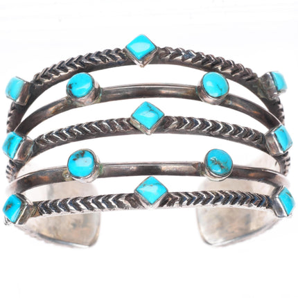 6.5" Ernie Lister Navajo Ingot silver deep stamped  turquoise cuff bracelet