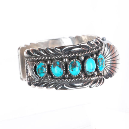 6" Orville Tsinnie Navajo sterling silver watch row cuff bracelet nice turquoise