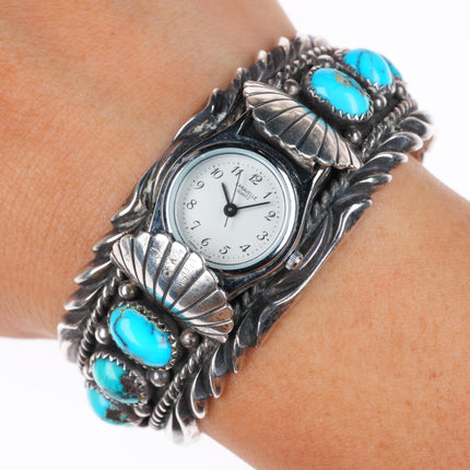 6" Orville Tsinnie Navajo sterling silver watch row cuff bracelet nice turquoise