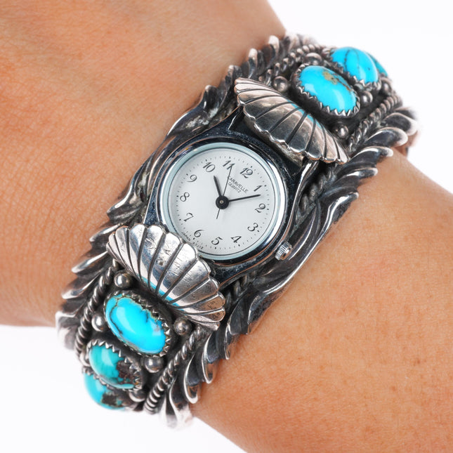 6" Orville Tsinnie Navajo sterling silver watch row cuff bracelet nice turquoise