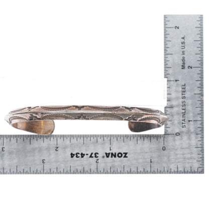 7.1" Roger Skeet Navajo sterling silver deep stamped carinated cuff bracelet