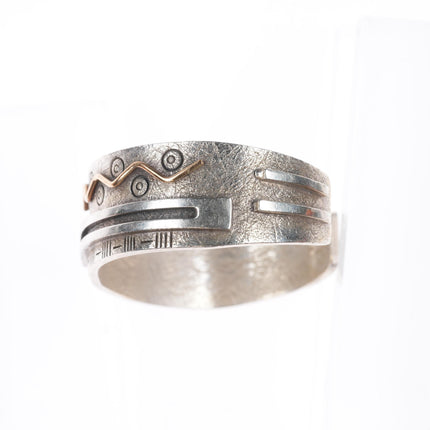 5.75" Myron Panteah Zuni 14k gold sterling silver petroglyph cuff bracelet