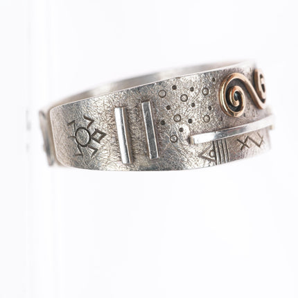 5.75" Myron Panteah Zuni 14k gold sterling silver petroglyph cuff bracelet