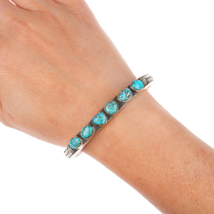6.7" Calvin Martinez Navajo red webbed turquoise sterling silver cuff bracelet