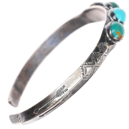 6.25" c1930 Navajo ingot silver turquoise carinated arrow stamped cuff bracelet