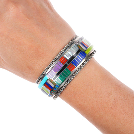 6.5" Eldred Seowtewa Zuni sterling silver muti-stone inlay cuff bracelet