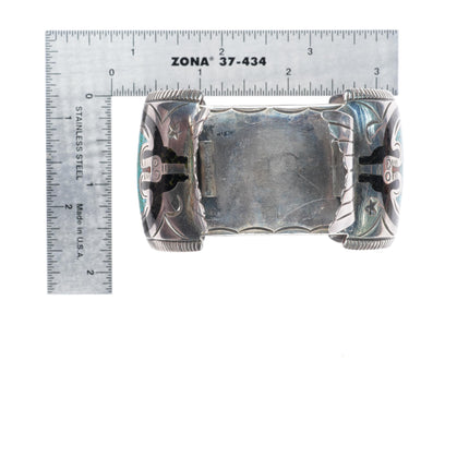 7.25" vintage Navajo sterling silver chip inlay peyote bird watch cuff bracelet