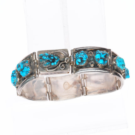 6.5" George & Nusie Henry Navajo vintage sterling silver turquoise link bracelet