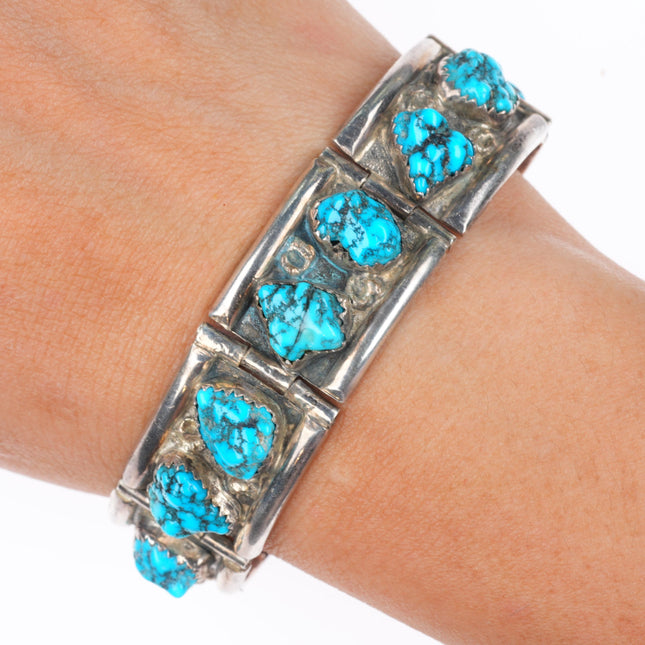 6.5" George & Nusie Henry Navajo vintage sterling silver turquoise link bracelet