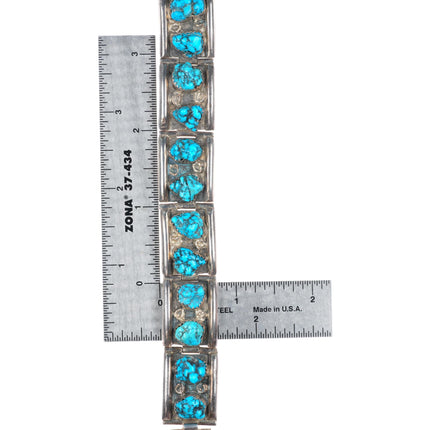 6.5" George & Nusie Henry Navajo vintage sterling silver turquoise link bracelet