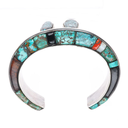 6.4" Hank Whitethorne Navajo sterling silver stone/coral/ironwood cuff bracelet
