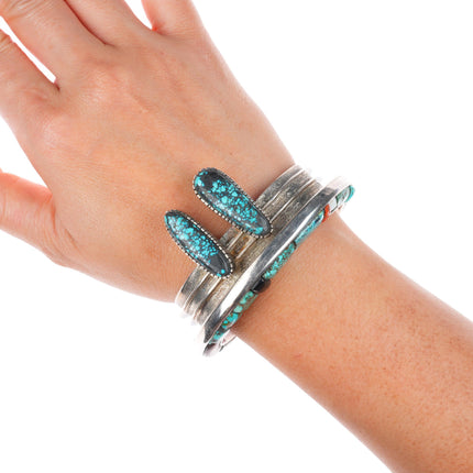 6.4" Hank Whitethorne Navajo sterling silver stone/coral/ironwood cuff bracelet