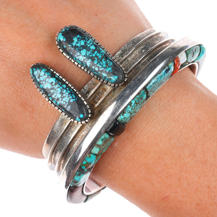 6.4" Hank Whitethorne Navajo sterling silver stone/coral/ironwood cuff bracelet