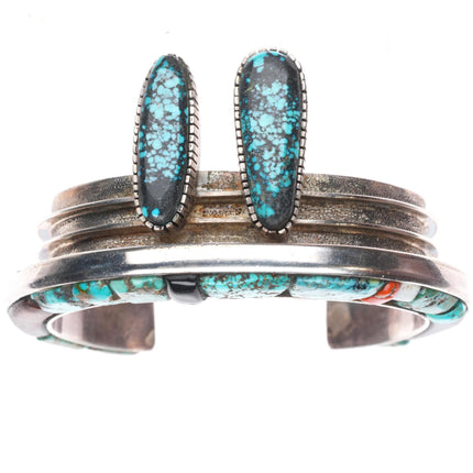 6.4" Hank Whitethorne Navajo sterling silver stone/coral/ironwood cuff bracelet