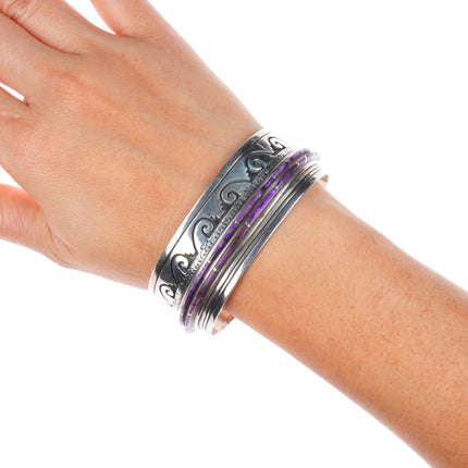7" Anna Begay Navajo sterling silver sugilite inlay cuff bracelet