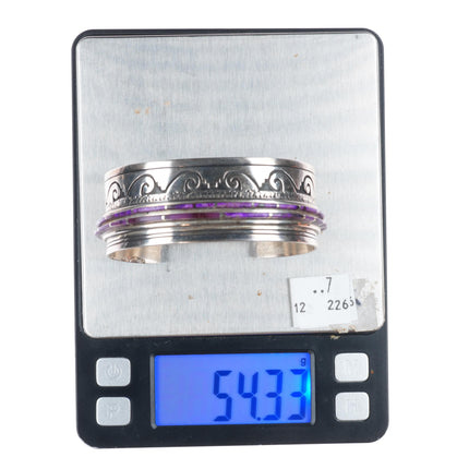 7" Anna Begay Navajo sterling silver sugilite inlay cuff bracelet