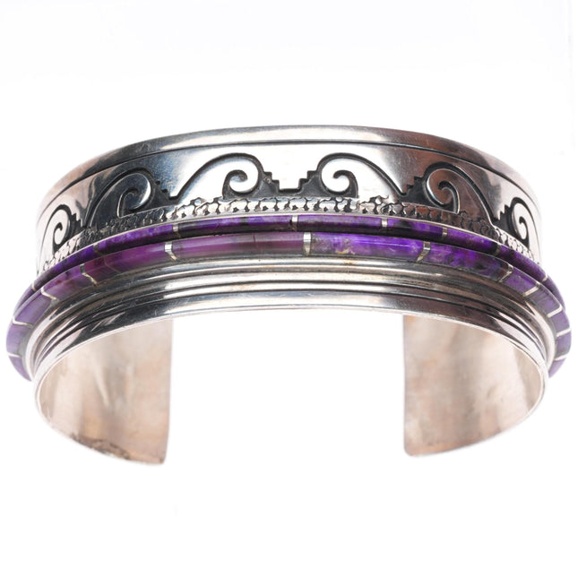 7" Anna Begay Navajo sterling silver sugilite inlay cuff bracelet