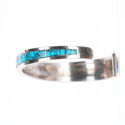 6.5" Richard Yazza Navajo sterling silver turquoise channel inlay cuff bracelet