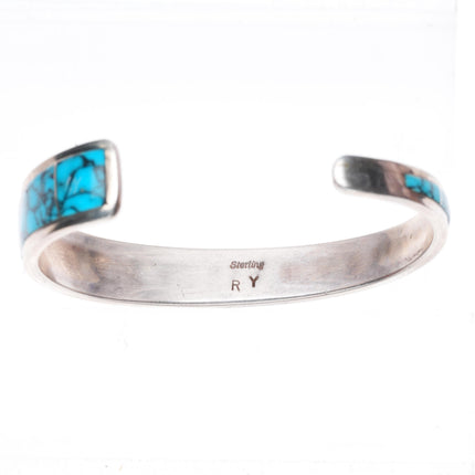 6.5" Richard Yazza Navajo sterling silver turquoise channel inlay cuff bracelet
