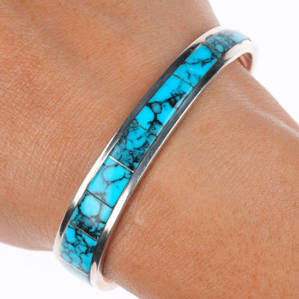 6.5" Richard Yazza Navajo sterling silver turquoise channel inlay cuff bracelet