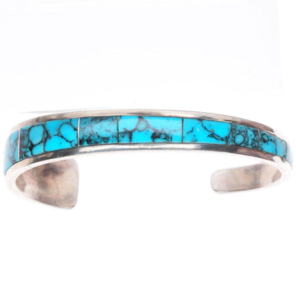 6.5" Richard Yazza Navajo sterling silver turquoise channel inlay cuff bracelet