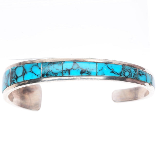 6.5" Richard Yazza Navajo sterling silver turquoise channel inlay cuff bracelet