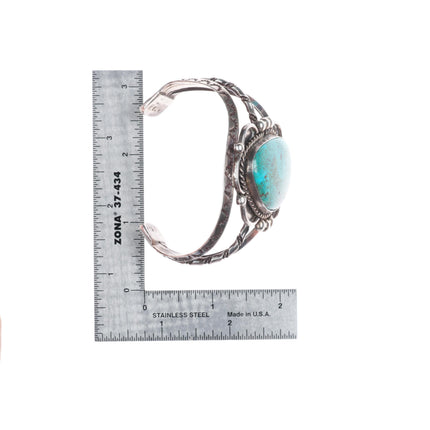 6.8" vintage KY Bill Navajo sterling silver cuff bracelet with nice turquoise