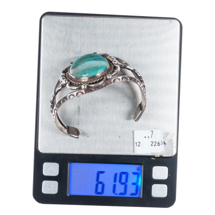 6.8" vintage KY Bill Navajo sterling silver cuff bracelet with nice turquoise