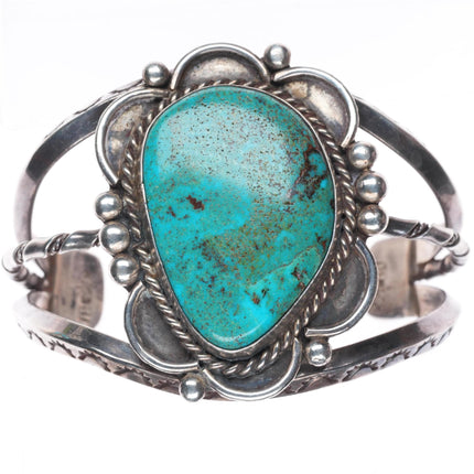 6.8" vintage KY Bill Navajo sterling silver cuff bracelet with nice turquoise