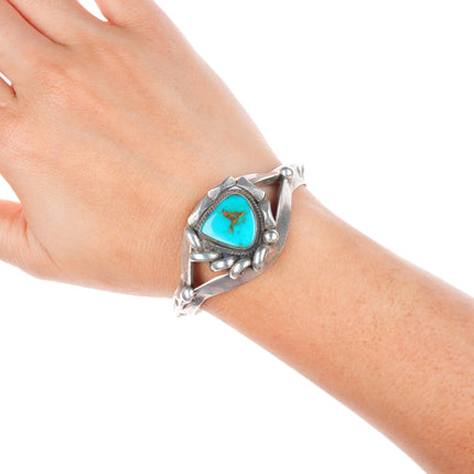 6" Vintage Blue Gem turquoise Navajo carinated sterling silver cuff bracelet