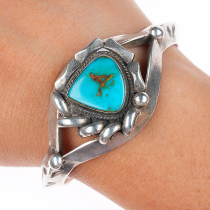 6" Vintage Blue Gem turquoise Navajo carinated sterling silver cuff bracelet