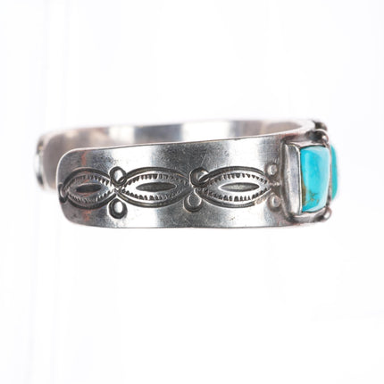 7" c1930's vintage Navajo sterling silver square turquoise row cuff bracelet