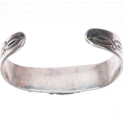 7" c1930's vintage Navajo sterling silver square turquoise row cuff bracelet